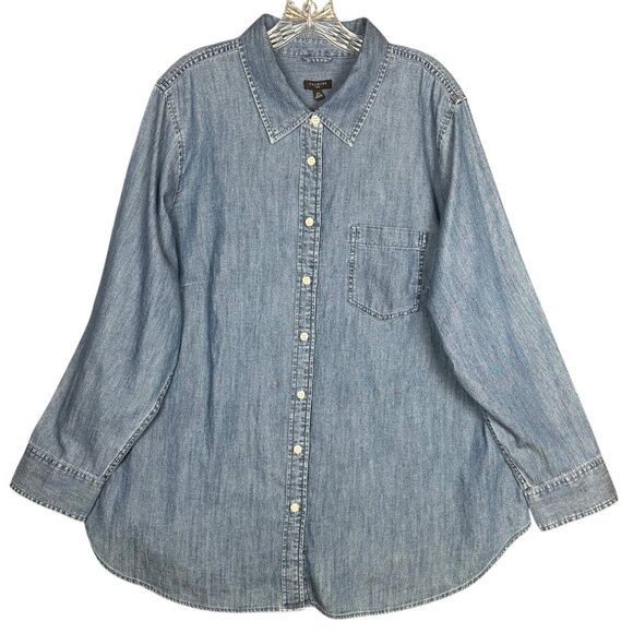 NEW Talbots Denim Chambray Shirt 2X Blue Button Front Long Sleeve Plus Size - Picture 2 of 7